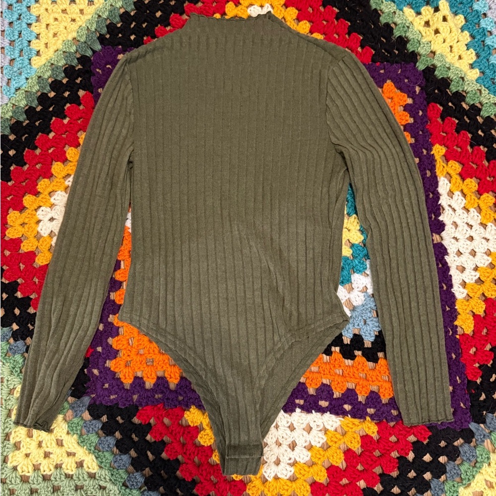 Ribbed Long-Sleeve Olive Bodysuit